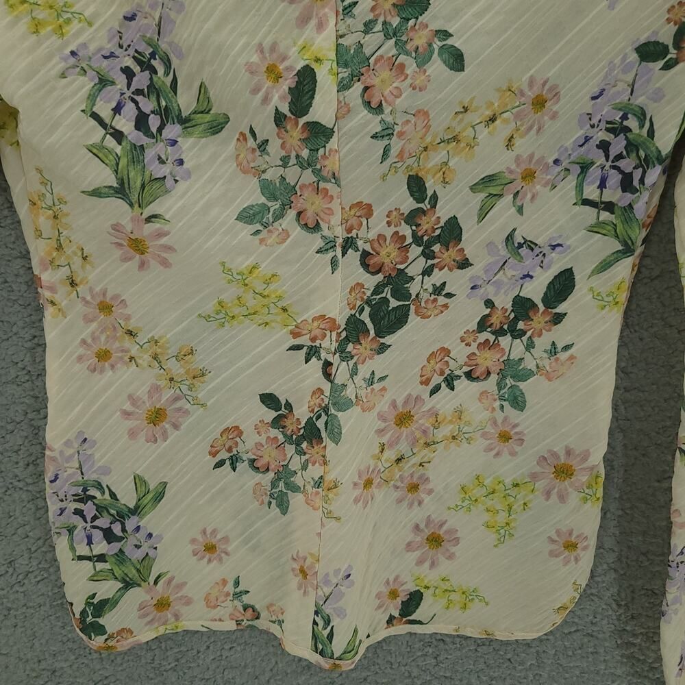 Zara XS Sheer Floral Print Long Sleeve Blouse - Picture 9 of 9